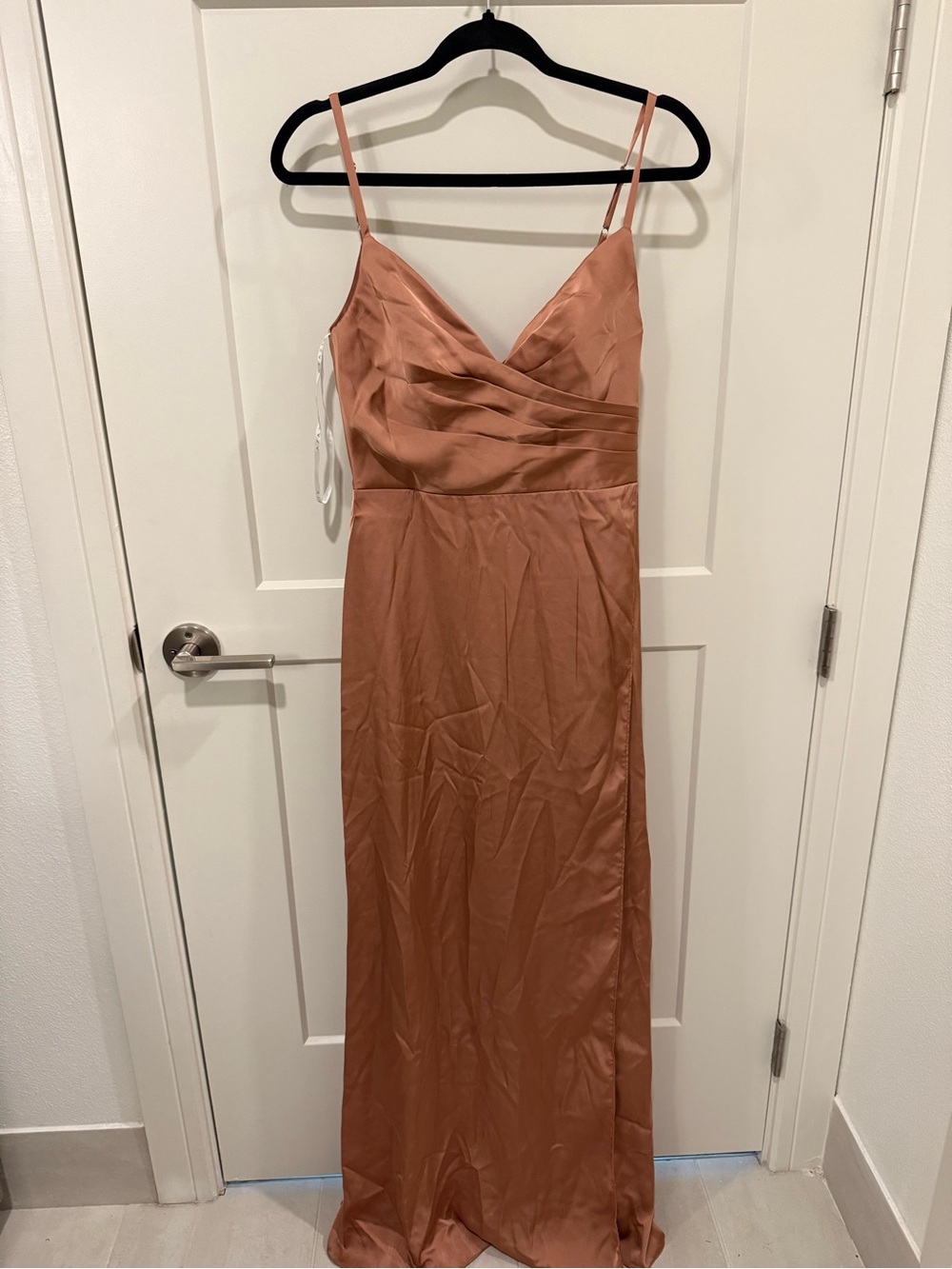 Elegant Rose Gold Satin Slip Dress azazie